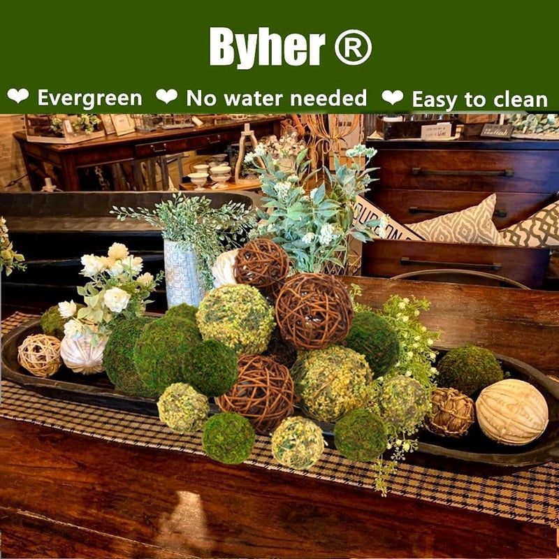 BYHER Decorative Balls for Centerpiece Bowls, 18pcs Fake Moss Balls + Wicker Rattan Balls Set Vase Bowl Filler for Home Garden Wedding Party Decor (Fresh Green + Rustic Brown) - Image 5